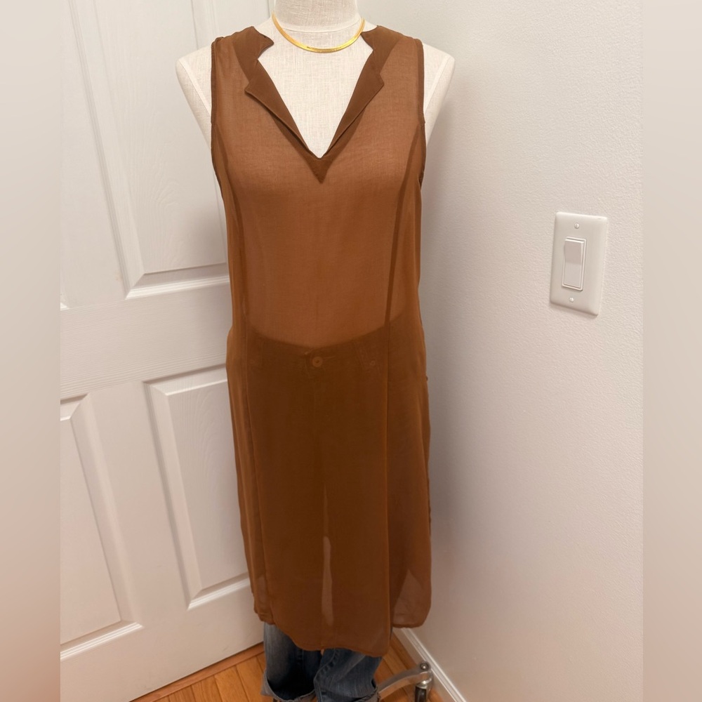 Camel Color Chiton Midi Top with Side Slits  Size Medium